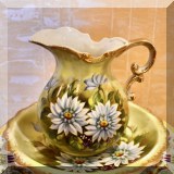 P10. Handpainted pitcher and bowl. 